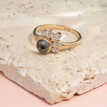 Load image into Gallery viewer, Salt & Pepper and Colourless Asymmetrical Diamond Ring in Yellow Gold