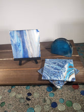 Load image into Gallery viewer, Blue White and Gold Acrylic Flow Ceramic Tile Coasters