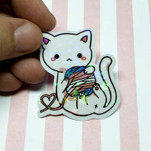 Load image into Gallery viewer, Holographic Pride Yarn Kitty Sticker