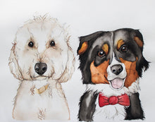 Load image into Gallery viewer, custom pet portrait - 8x10 watercolour painting of two animals