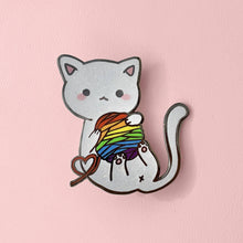 Load image into Gallery viewer, LGBTQ+ Pride Glitter Yarn Kitty Enamel Pin
