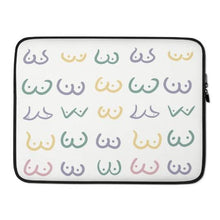 Load image into Gallery viewer, Colourful Boobies on White Background, Boobs Laptop Case, LGBTQ Gift, Boobie Lover Gift, Boobs Merch, Feminist Art, Boobs Gifts, 13 inch laptop case, 15 inch laptop case