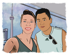 Load image into Gallery viewer, Custom Colour Cartoon Digital Couples Portrait ( with option of printing on paper or canvas)