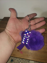 Load image into Gallery viewer, Purple Awareness Ribbon Pom Pom keychain or purse charm