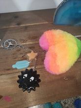 Load image into Gallery viewer, Rainbow Pride Glow in the Dark Soot Sprite Pom Pom Keychain Or Purse Charm
