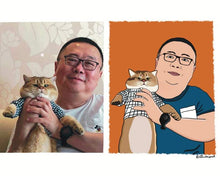 Load image into Gallery viewer, Cartoon Pet Portrait illustration (Cat, Dog, Puppy, Kitty) Anniversary Gift ( Digital Only, print or stretched Canvas)