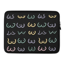 Load image into Gallery viewer, Colourful Boobs on Black Background, Laptop Case, LGBTQ Gift, Boobie Lover Gift, Boobs Merch, Feminist Art, Boobs Gifts, 13 inch laptop case, 15 inch laptop case