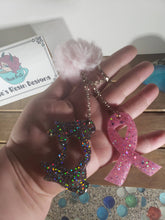 Load image into Gallery viewer, Sending Love and Support Breast Cancer Awareness Pom Pom Resin Keychain