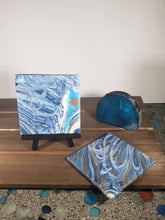 Load image into Gallery viewer, Blue White and Gold Acrylic Flow Ceramic Tile Coasters
