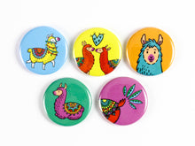 Load image into Gallery viewer, Vibrant Llamas Pinback Buttons or Strong Ceramic Magnets