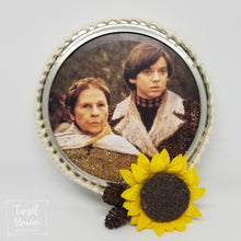 Load image into Gallery viewer, Handmade Glittered Harold and Maude Christmas Ornament, glitter art, fan art, gift