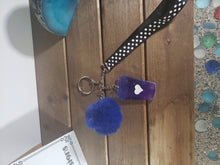Load image into Gallery viewer, Coffee Lover Purple and Black Resin Pompom keychain or bag charm
