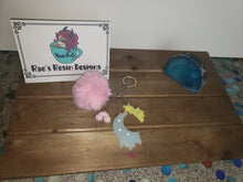 Load image into Gallery viewer, Glow in the Dark Blue Moon Resin Pompom Keychain or Purse Charm