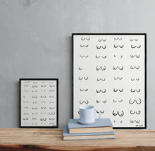 Load image into Gallery viewer, Boobs Line Art, Nude Funny Boobies, Boobs Print, Feminist Art, Feminist illustration, Line Art Print, Body Sketch, Nude Curvy Woman Print