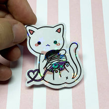 Load image into Gallery viewer, Holographic Pride Yarn Kitty Sticker