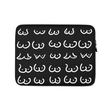 Load image into Gallery viewer, White line art boobies on Black Background, Laptop Case, LGBTQ Gift, Boobie Lover Gift, Boobs Merch, Feminist Art, Boobs Gifts, 13 inch laptop case, 15 inch laptop case