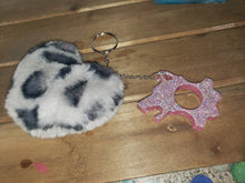 Load image into Gallery viewer, Pink Wolf Head Safety Pom Pom Keychain or Purse Charm