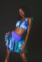 Load image into Gallery viewer, Perky Pixie Skirt in Blue Pattern Work