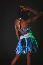 Load image into Gallery viewer, Perky Pixie Skirt in Blue Pattern Work