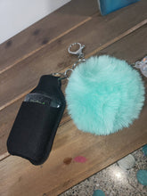 Load image into Gallery viewer, Sparkly Among Us Crewmate Pompom Keychain or Purse charm with 2oz hand santizer