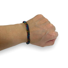 Load image into Gallery viewer, Black and Rainbow Plastic Lacing Bracelet