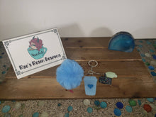 Load image into Gallery viewer, Coffee Lover Glow in The Dark and Blue Pom Pom keychain or Bag charm