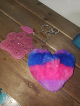 Load image into Gallery viewer, Bi Pride Glitter Paw Print Pom Pom Keychain or Purse charm