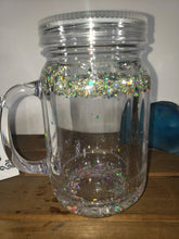 Load image into Gallery viewer, Silver and Pink 20 oz Mason jar Snow Globe Shaker Tumbler