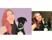 Load image into Gallery viewer, Cartoon Pet Portrait illustration (Cat, Dog, Puppy, Kitty) Anniversary Gift ( Digital Only, print or stretched Canvas)