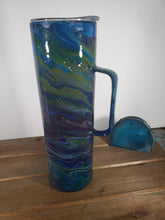 Load image into Gallery viewer, Green and Purple Galaxy Themed Handled 30oz Acrylic Tumbler