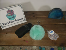 Load image into Gallery viewer, Sparkly Among Us Crewmate Pompom Keychain or Purse charm with 2oz hand santizer