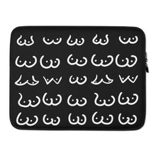 Load image into Gallery viewer, White line art boobies on Black Background, Laptop Case, LGBTQ Gift, Boobie Lover Gift, Boobs Merch, Feminist Art, Boobs Gifts, 13 inch laptop case, 15 inch laptop case