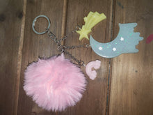 Load image into Gallery viewer, Glow in the Dark Blue Moon Resin Pompom Keychain or Purse Charm
