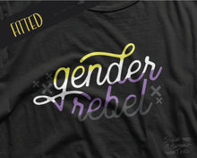 Load image into Gallery viewer, Gender Rebel Fitted Tee | Non-Binary Pride Shirt | LGBTQ+ Tshirt | Enby Shirts