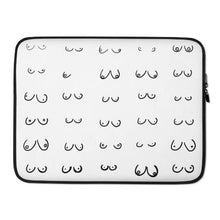 Load image into Gallery viewer, Black Line Boobs on White Background, Laptop Case, LGBTQ Gift, Boobie Lover Gift, Boobs Merch, Feminist Art, Boobs Gifts, 13 inch laptop case, 15 inch laptop case