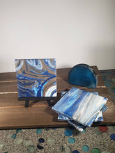 Load image into Gallery viewer, Blue White and Gold Acrylic Flow Ceramic Tile Coasters