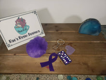 Load image into Gallery viewer, Purple Awareness Ribbon Pom Pom keychain or purse charm