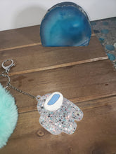 Load image into Gallery viewer, Sparkly Among Us Crewmate Pompom Keychain or Purse charm with 2oz hand santizer