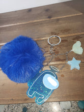 Load image into Gallery viewer, Blue Crewmate Among Us Glow in the Dark Resin keychain or purse charm