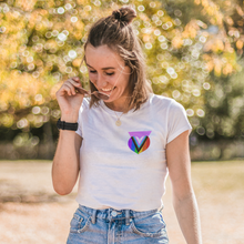 Load image into Gallery viewer, Pink Progress Pride Heart Badge Tee