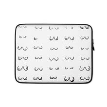 Load image into Gallery viewer, Black Line Boobs on White Background, Laptop Case, LGBTQ Gift, Boobie Lover Gift, Boobs Merch, Feminist Art, Boobs Gifts, 13 inch laptop case, 15 inch laptop case