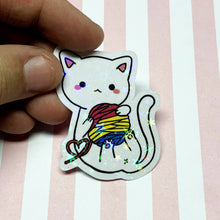 Load image into Gallery viewer, Holographic Pride Yarn Kitty Sticker