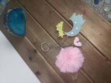 Load image into Gallery viewer, Glow in the Dark Blue Moon Resin Pompom Keychain or Purse Charm