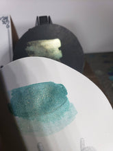 Load image into Gallery viewer, Silver Seafoam hand made color shift shimmer watercolors full pan