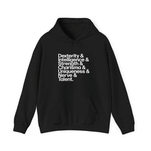 Load image into Gallery viewer, D&amp;D Charisma Uniqueness Nerve &amp; Talent Hoodie
