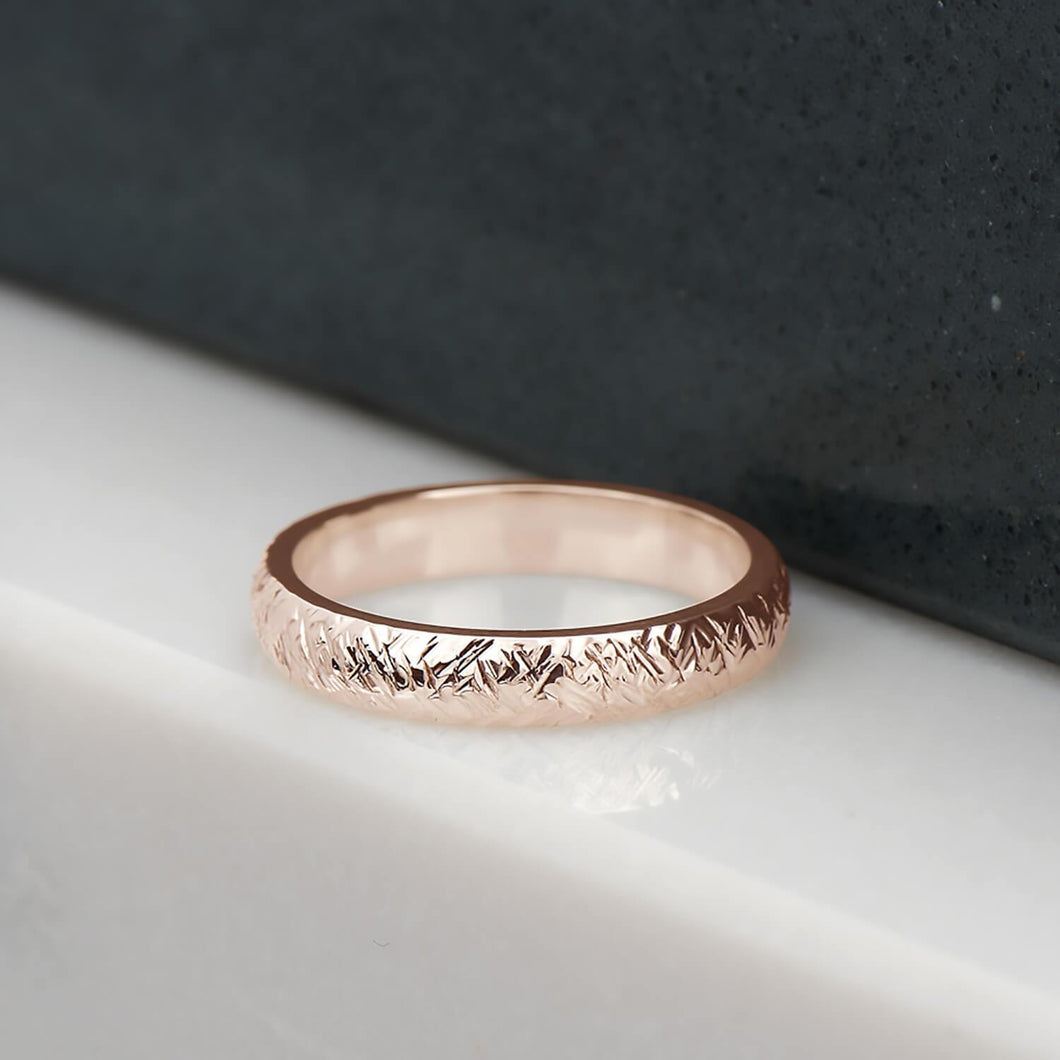Cross - Hatched Ring in Rose Gold - Malleable Jewellers