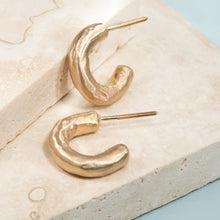 Load image into Gallery viewer, Crushed Satin Hoops in Yellow Gold - Malleable Jewellers
