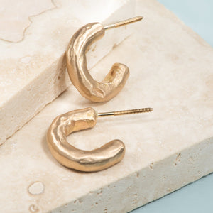 Crushed Satin Hoops in Yellow Gold - Malleable Jewellers