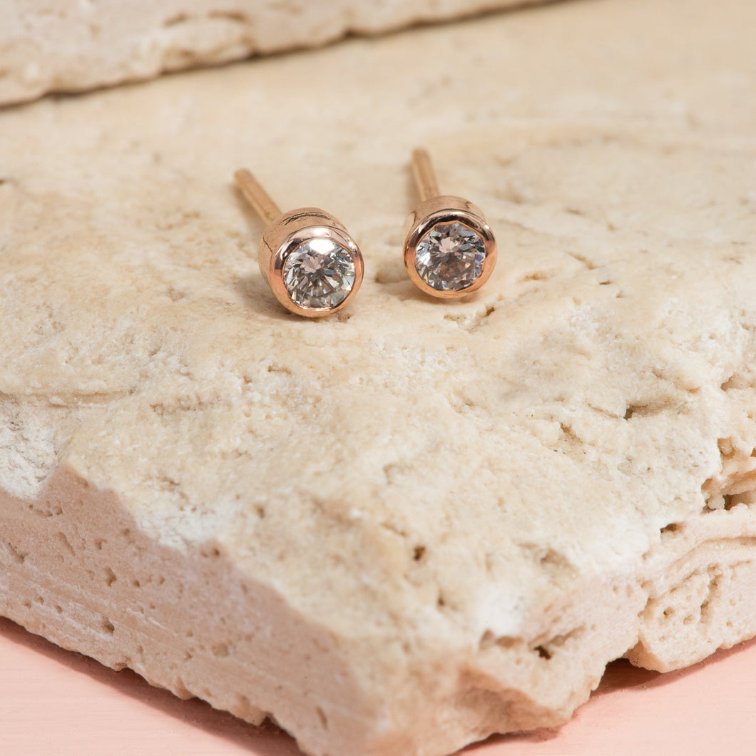 Diamond Bezel Studs in Rose Gold - Malleable Jewellers