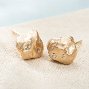 Diamond Nugget Studs in Yellow Gold - Malleable Jewellers